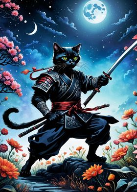 cat samurai japan moon