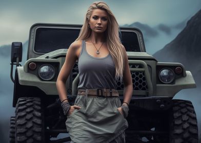 Nordic woman and SUV car