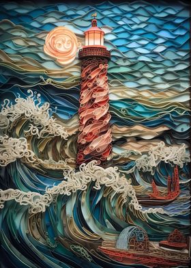 Lighthouse Quilling Waves