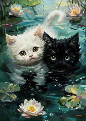 Cute Cat Waterlilies