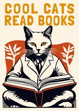 Cool Cats Read Books Art