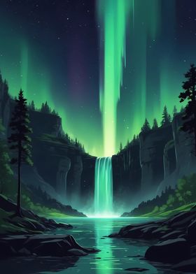 Auroras Glowing Cascade