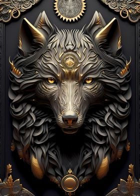 Golden Wolf Sun God Art