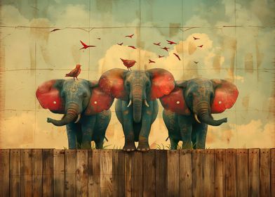 Three elephants vintage