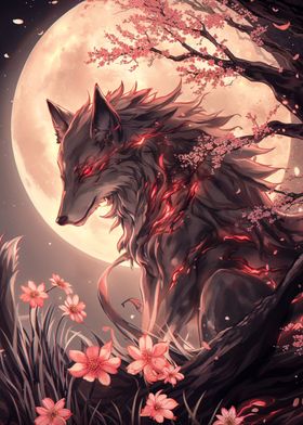 black wolf anime painting