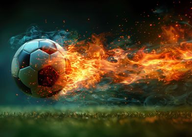 Soccer ball flying on fire