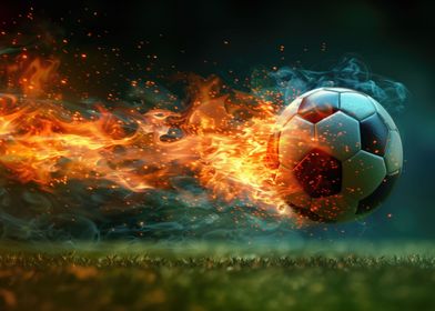 Soccer ball flying on fire