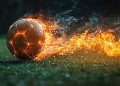 Soccer ball flying on fire