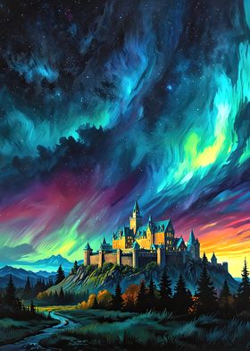 Aurora Borealis and Castle