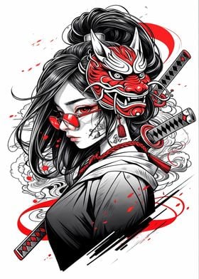 samurai girl wearing mask 