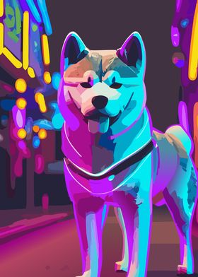 Akita Inu in Neon Street