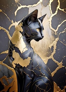 Kintsugi Golden Cat Art