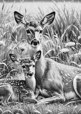 child and mother deer