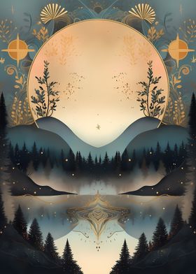 golden moon landscape