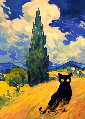 Wheat Field Black Cat