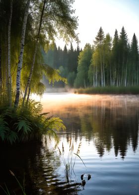 Misty Lakeside Reverie