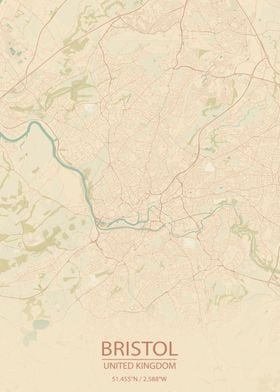 Bristol UK Vintage CityMap