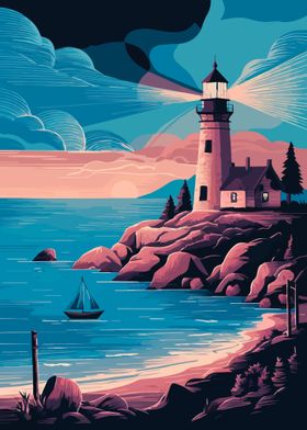 Lighthouse Ocean Vibrant