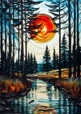 Forest Sunset Reflection