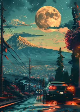 Nissan R34 moon Fuji night