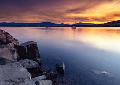 Colorful sunset over lake