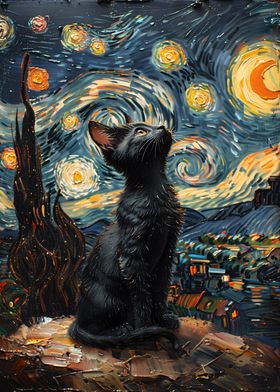 Cat In The Starry Night