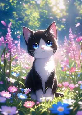 Cute baby cat in meadow