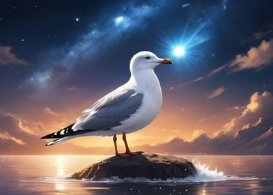 Sea Gull at starry Sky