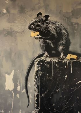 Banksy Graffiti Rat Cheese