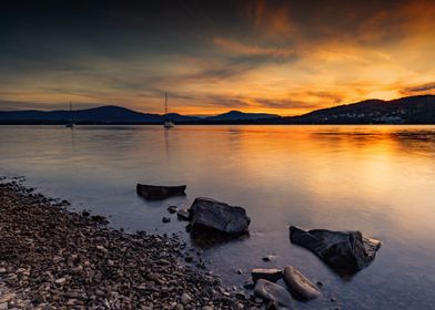 summer sunset over lake