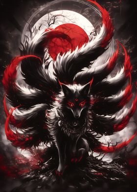 Black Red Kitsune Fox