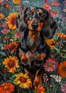 Floral Dachshund Portrait