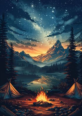 Mountain Campfire Camping