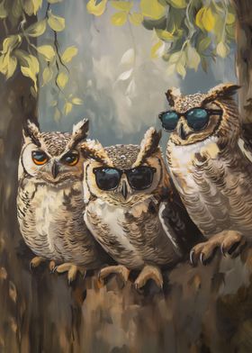 Three Cool Sunglasses Owls