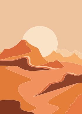 Large sun desert landscape