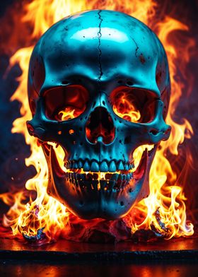 Blue Flaming Skull