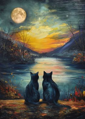 Black Cats Van Gogh Moon