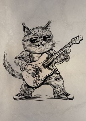 Cat Rockstar with Guitar
