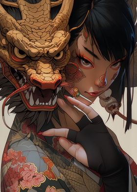 Geisha mask dragon