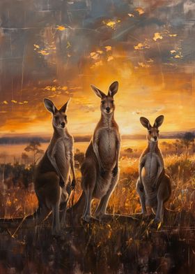 Kangaroos Sunset Painting