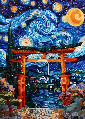 Torii Gate Stary Night art