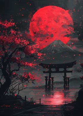 Red Moon Torii Gate Fuji