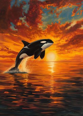 Orca Sunset Ocean Scenic