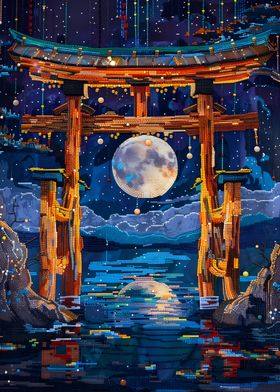 full moon torii abstract