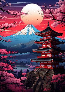 Japan Fuji Cherry Sunset