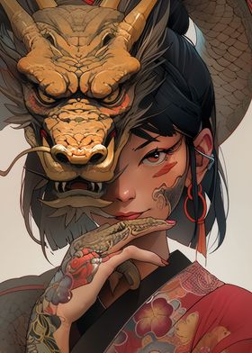 Geisha mask dragon