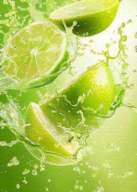 Limes Splashing in Water