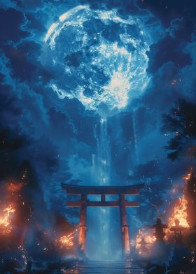 Moonlit Torii Waterfall