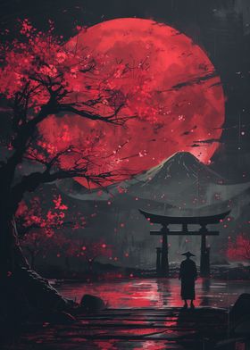 Red Moon Torii Gate Fuji