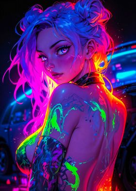 Beautiful Neon Girl Posing